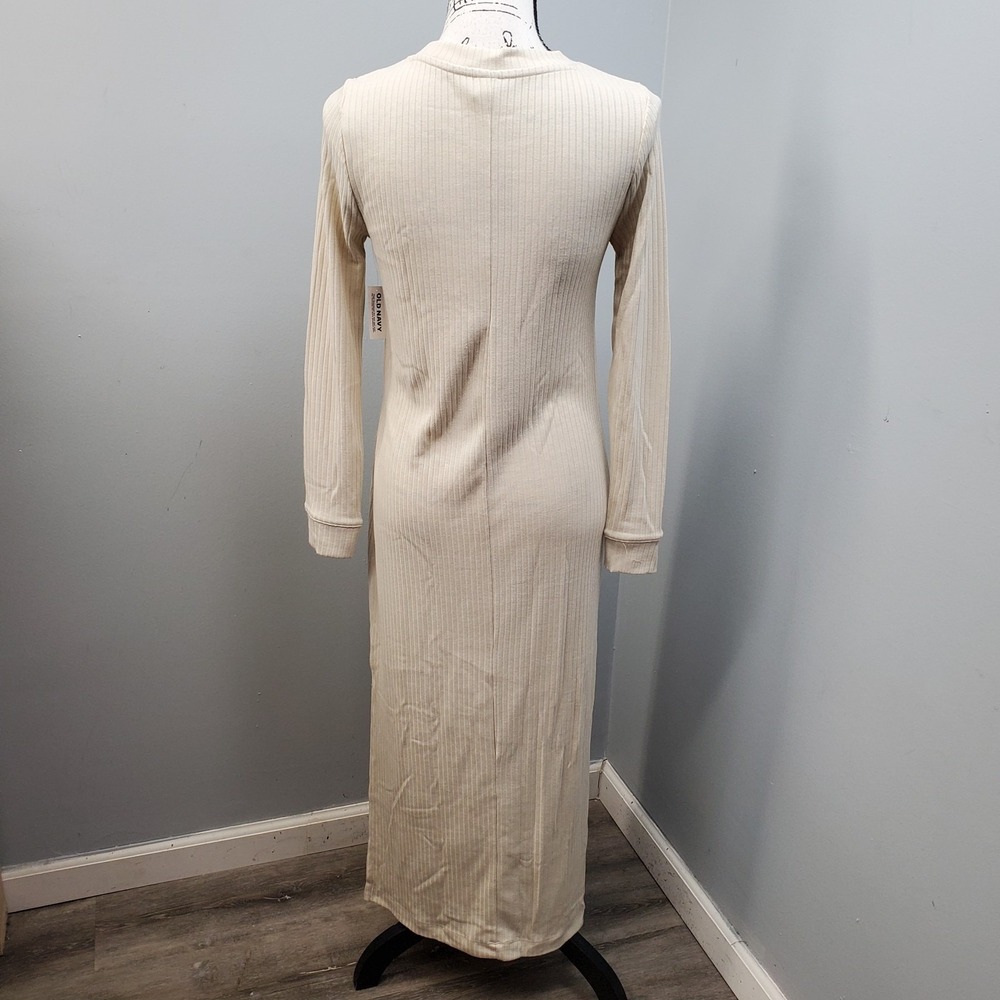 Old Navy Maxi Dress Womens XS Tan Fitted Rib Knit‎ Stretch Slim Fit Long Sleeve - Picture 2 of 7